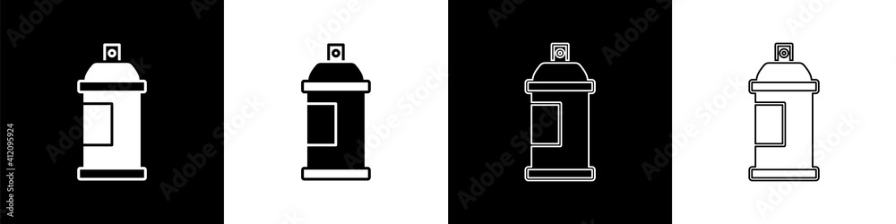 Set Paint spray can icon isolated on black and white background. Vector.