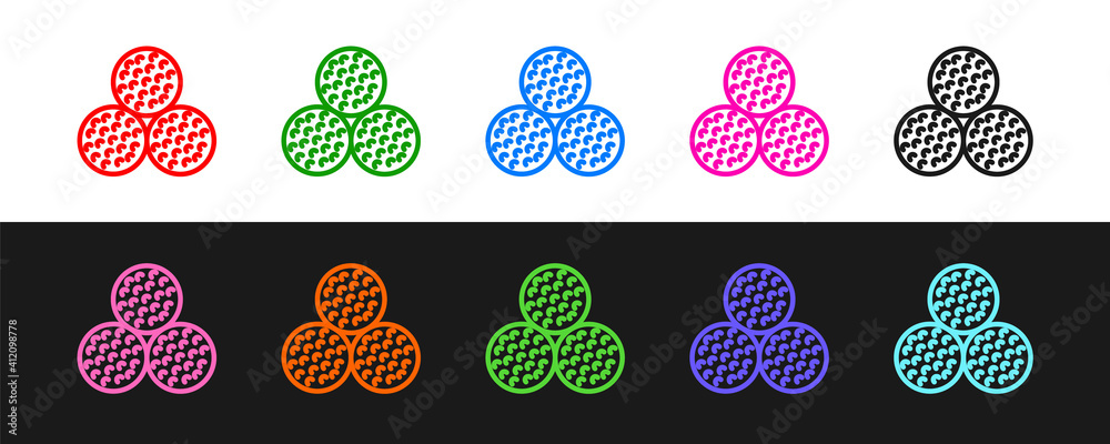 Set line Golf ball icon isolated on black and white background. Vector.