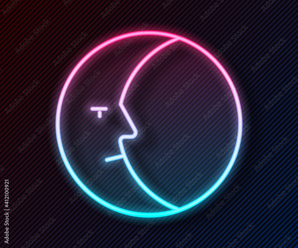 Glowing neon line Moon icon isolated on black background. Vector.