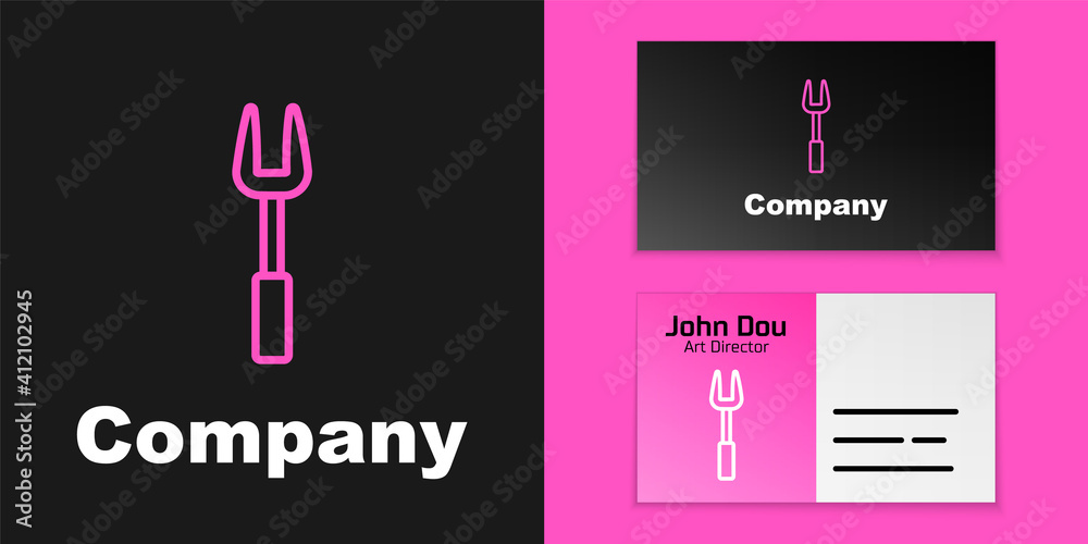 Pink line Barbecue fork icon isolated on black background. BBQ fork sign. Barbecue and grill tool. L