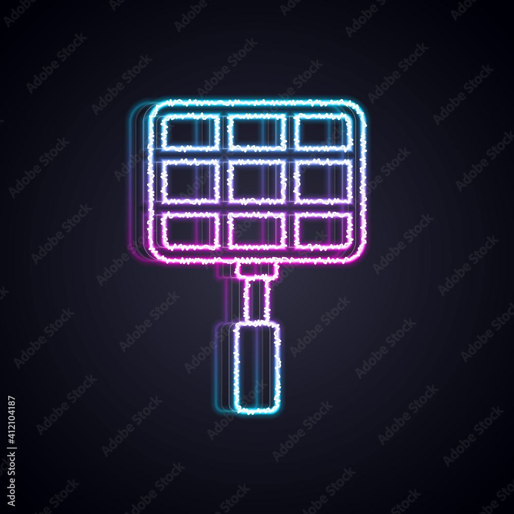 Glowing neon line Barbecue steel grid icon isolated on black background. Top view of BBQ grill. Wire