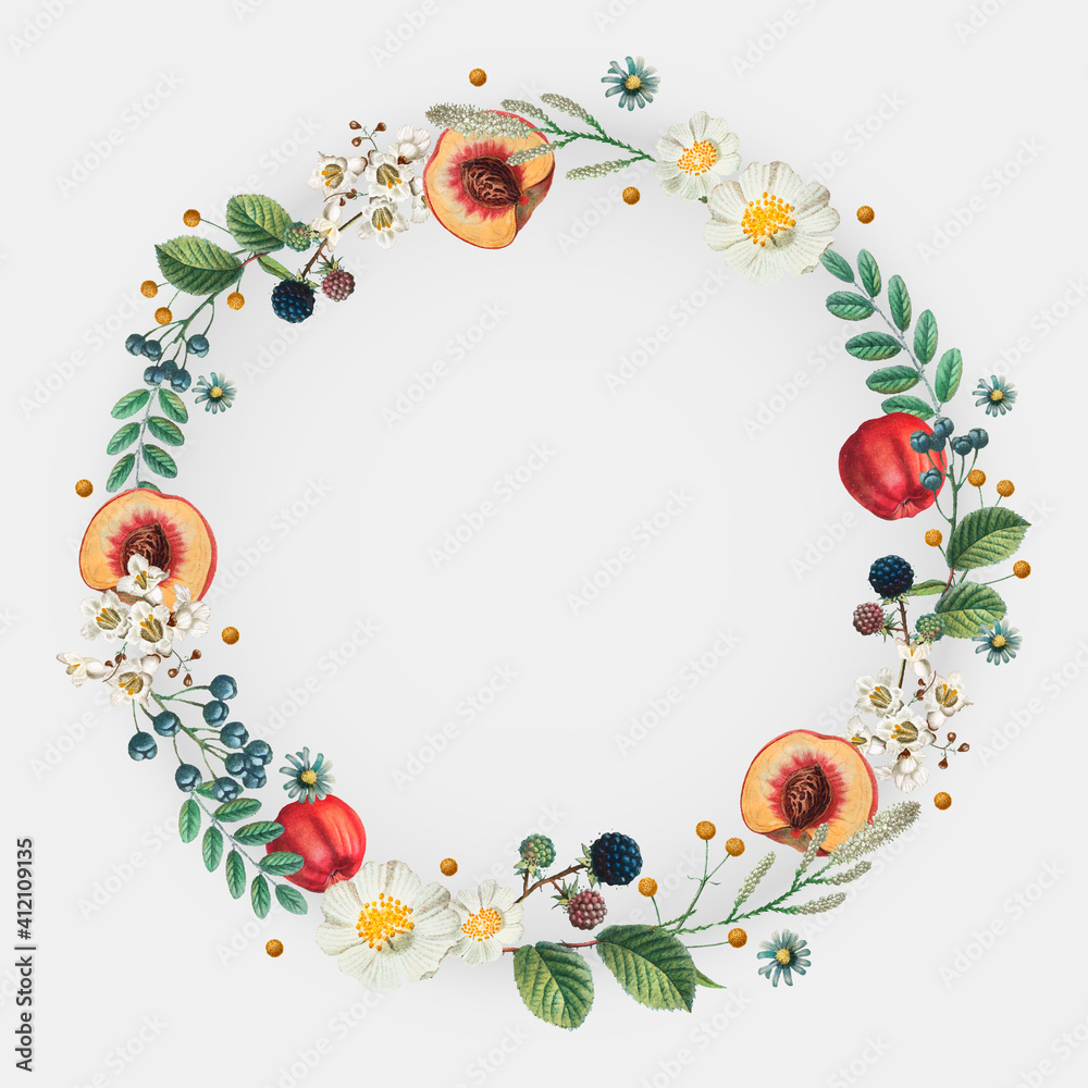 Floral wreath vector on summer floral pattern