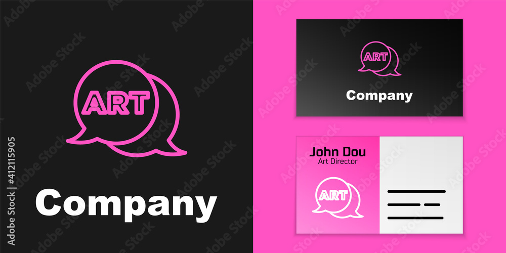 Pink line Speech bubble with text art icon isolated on black background. Message icon. Communication