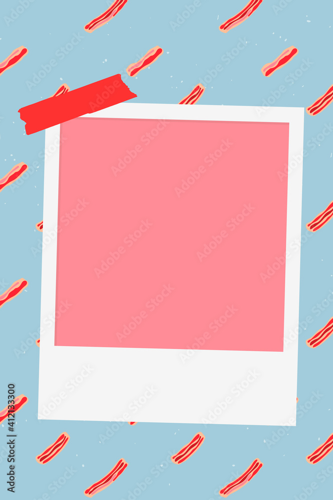 Vector instant photo frame on bacon pattern background