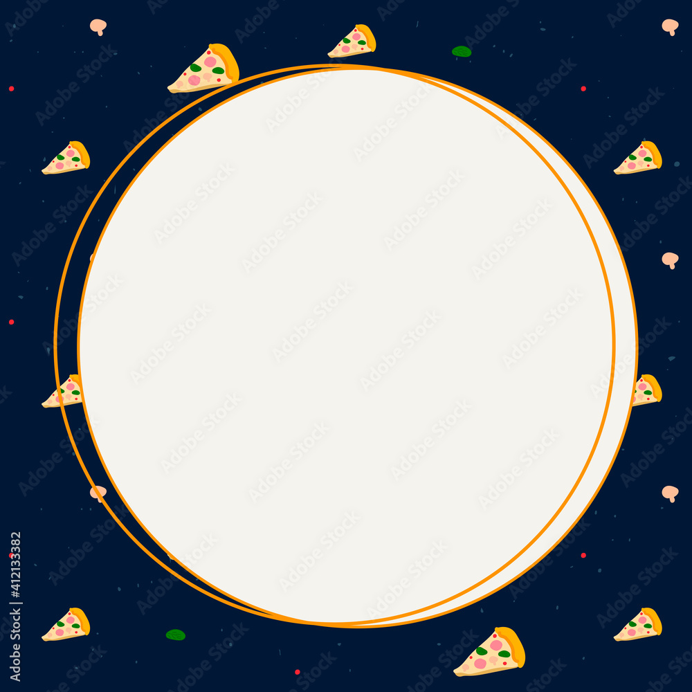 Vector paper frame on pizza pattern background