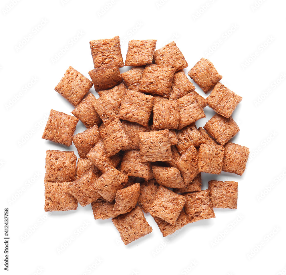 Tasty breakfast cereals on white background