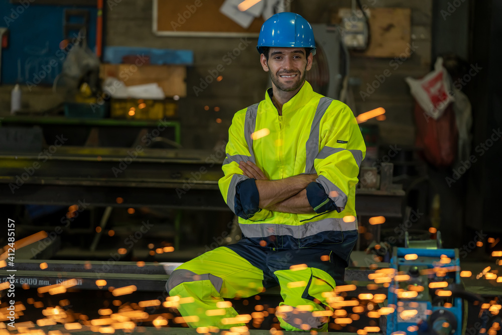 Industrial Worker steel welder in the Factory.