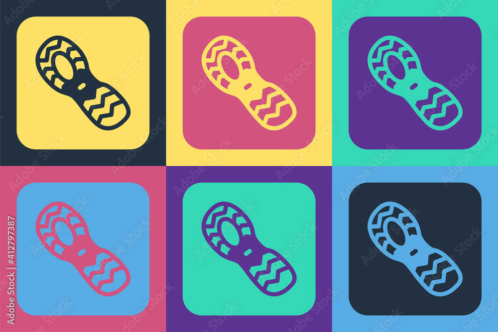 Pop art Human footprints shoes icon isolated on color background. Shoes sole. Vector.