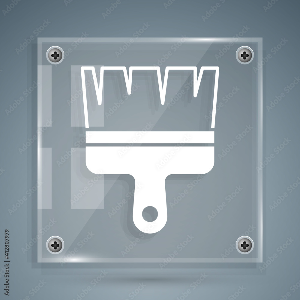 White Paint brush icon isolated on grey background. Square glass panels. Vector.