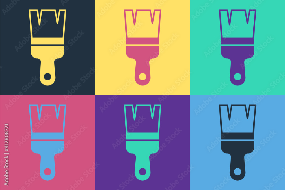 Pop art Paint brush icon isolated on color background. Vector.