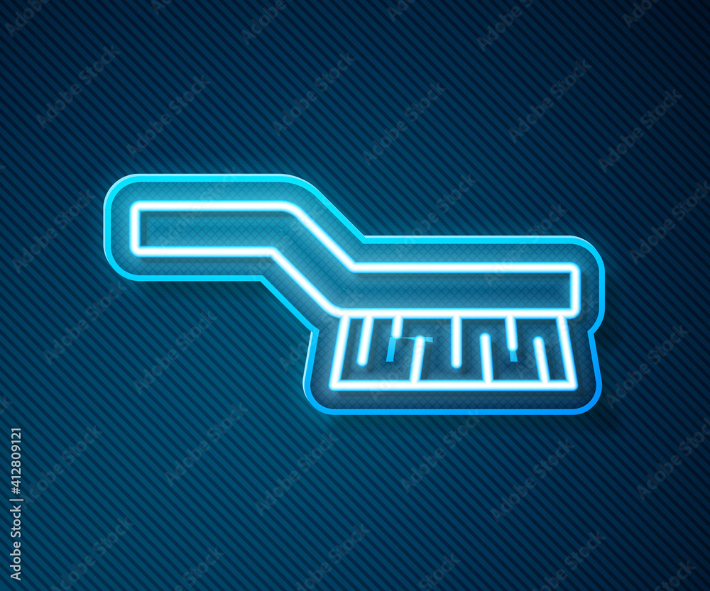 Glowing neon line Pool table brush icon isolated on blue background. Biliard table brush. Vector.