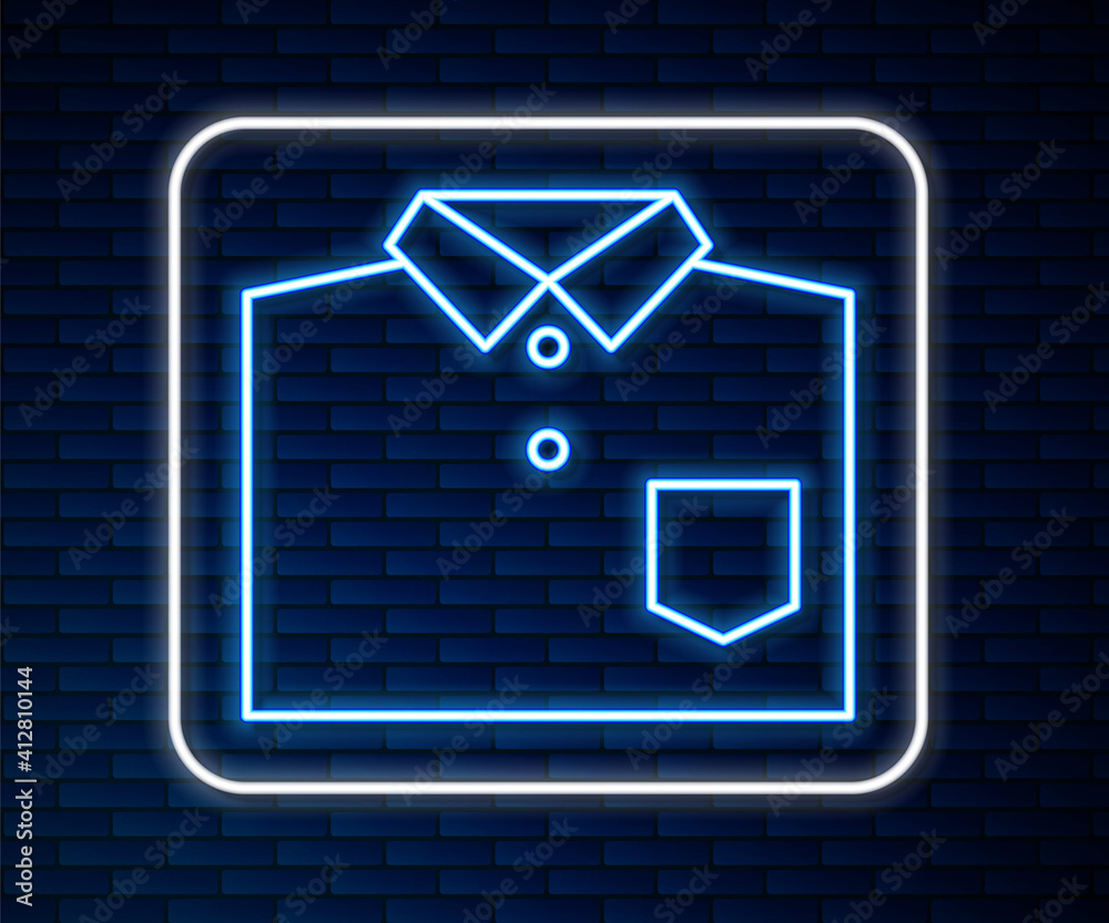 Glowing neon line Bowling shirt icon isolated on brick wall background. Vector.