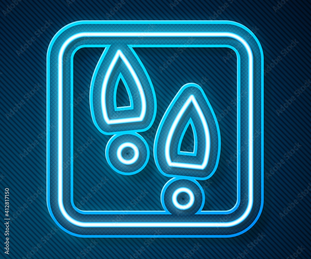 Glowing neon line Human footprints shoes icon isolated on blue background. Shoes sole. Vector.