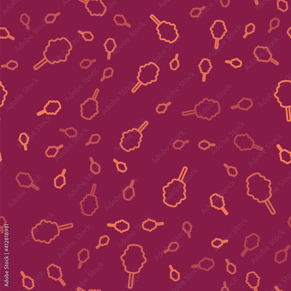 Brown line Cotton candy icon isolated seamless pattern on red background. Vector.