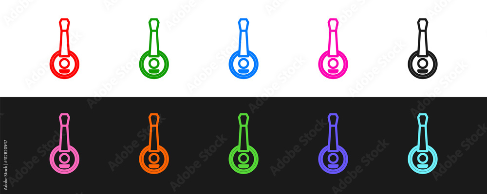 Set line Banjo icon isolated on black and white background. Musical instrument. Vector.