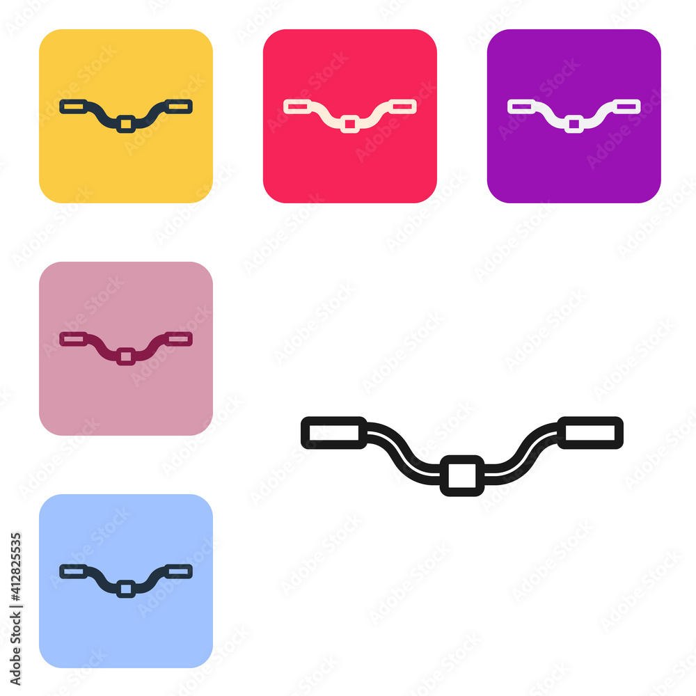 黑色线条自行车车把图标隔离在白色背景上。将图标设置为彩色方形按钮。V