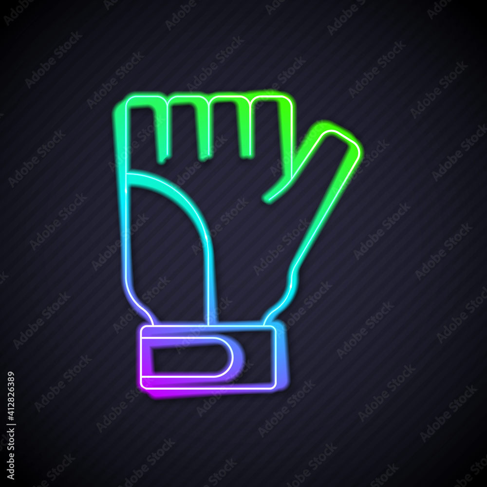 Glowing neon line Gloves icon isolated on black background. Extreme sport. Sport equipment. Vector.