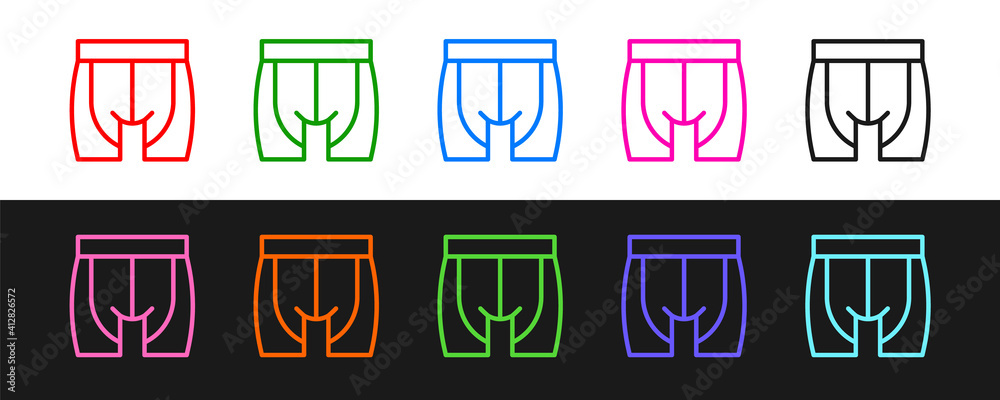 Set line Cycling shorts icon isolated on black and white background. Vector.