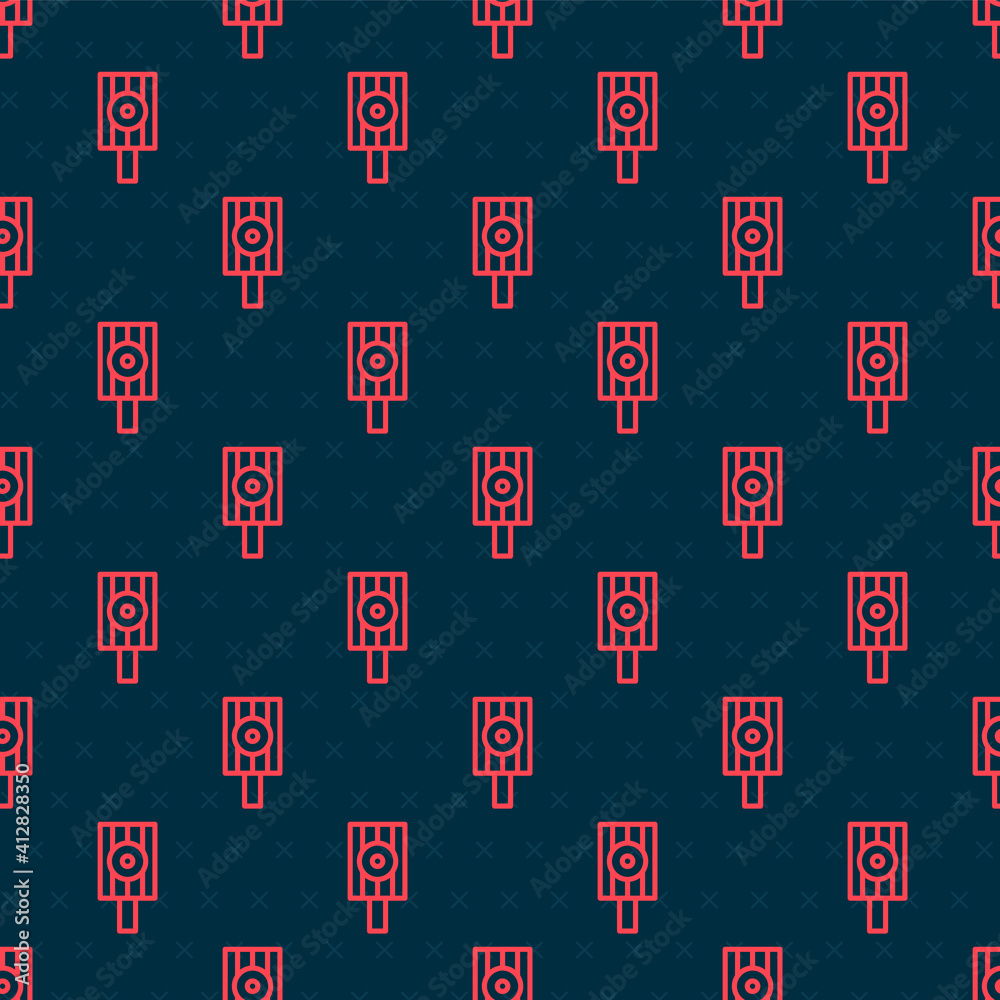 Red line Spray can nozzle cap icon isolated seamless pattern on black background. Vector.