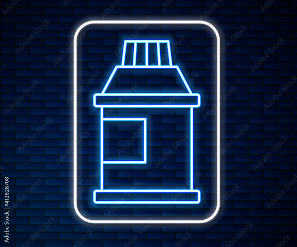 Glowing neon line Paint, gouache, jar, dye icon isolated on brick wall background. Vector.