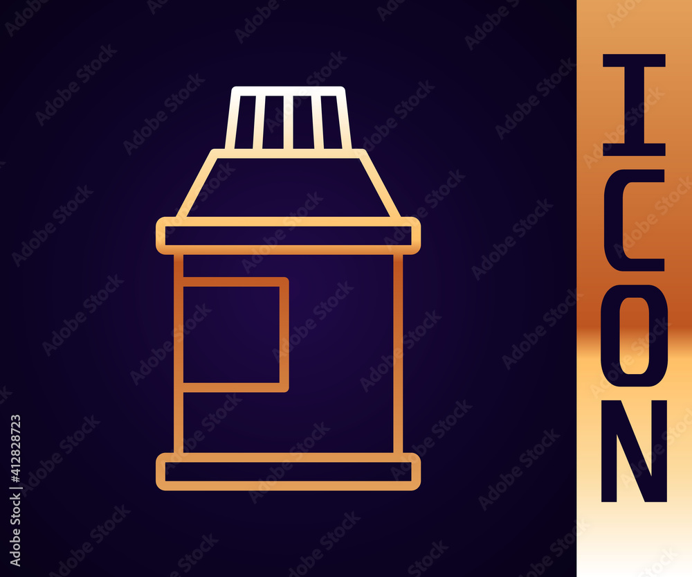 Gold line Paint, gouache, jar, dye icon isolated on black background. Vector.