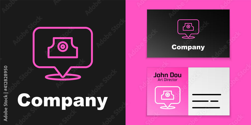 Pink line Spray can nozzle cap icon isolated on black background. Logo design template element. Vect