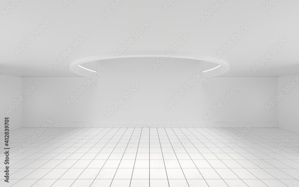 Empty round room with a hole on the ceiling, 3d rendering.