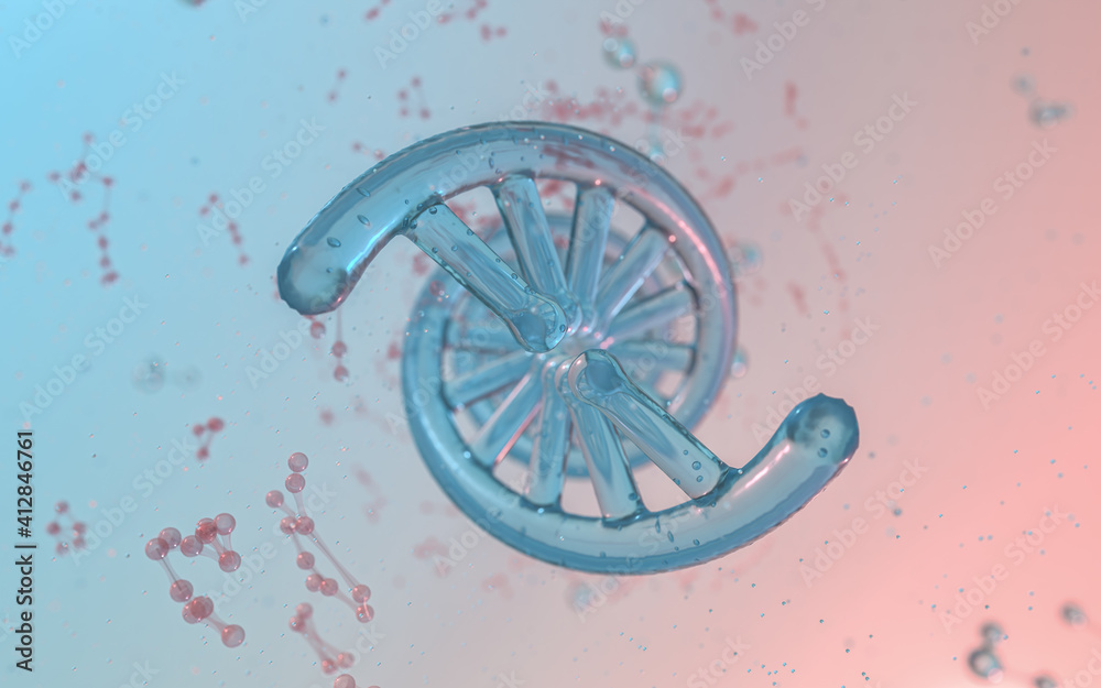 DNA genomes structure with division molecule, 3d rendering.