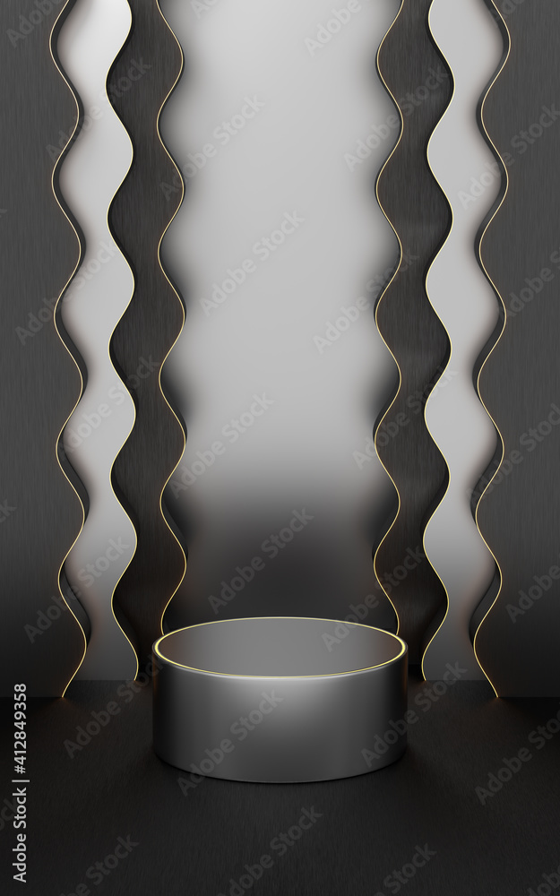 Empty product stage with wave pattern background, 3d rendering.