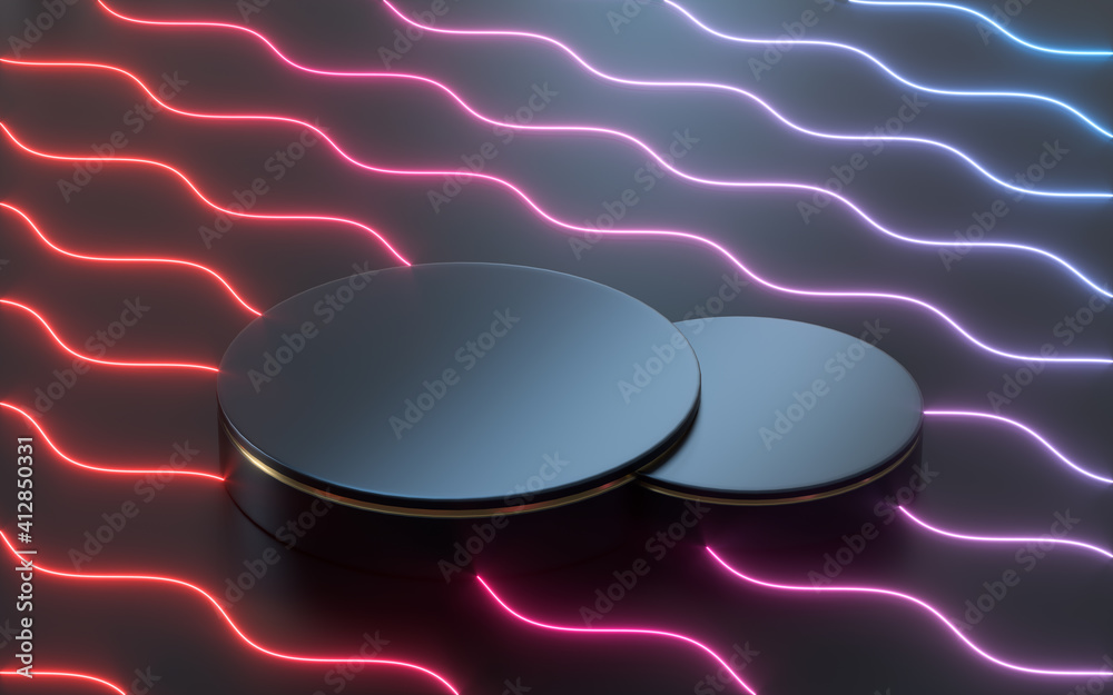 Round stage with wave pattern decoration, 3d rendering.