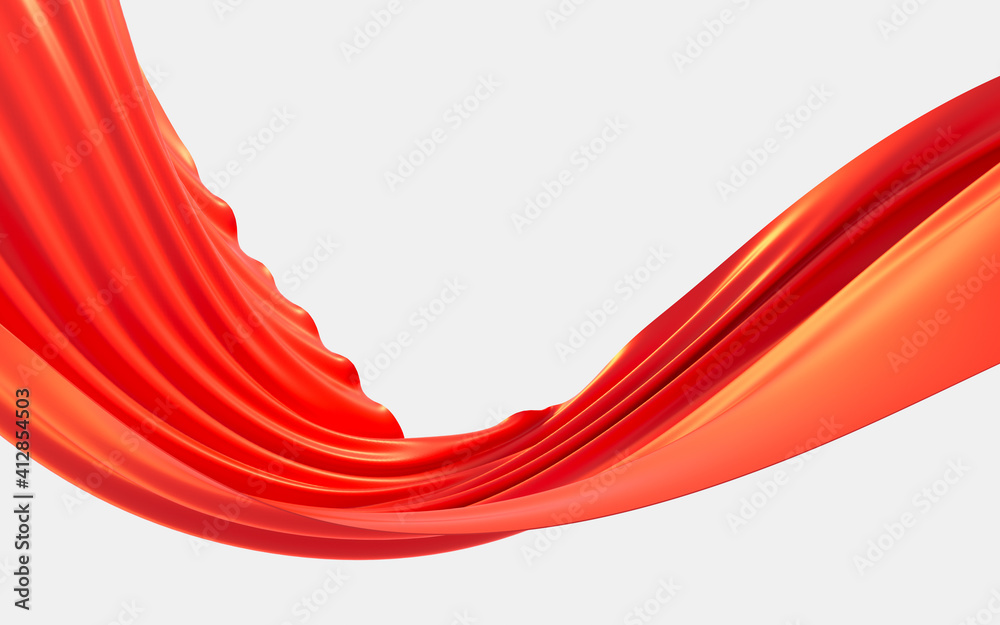 Flowing cloth, red wave silk, 3d rendering.