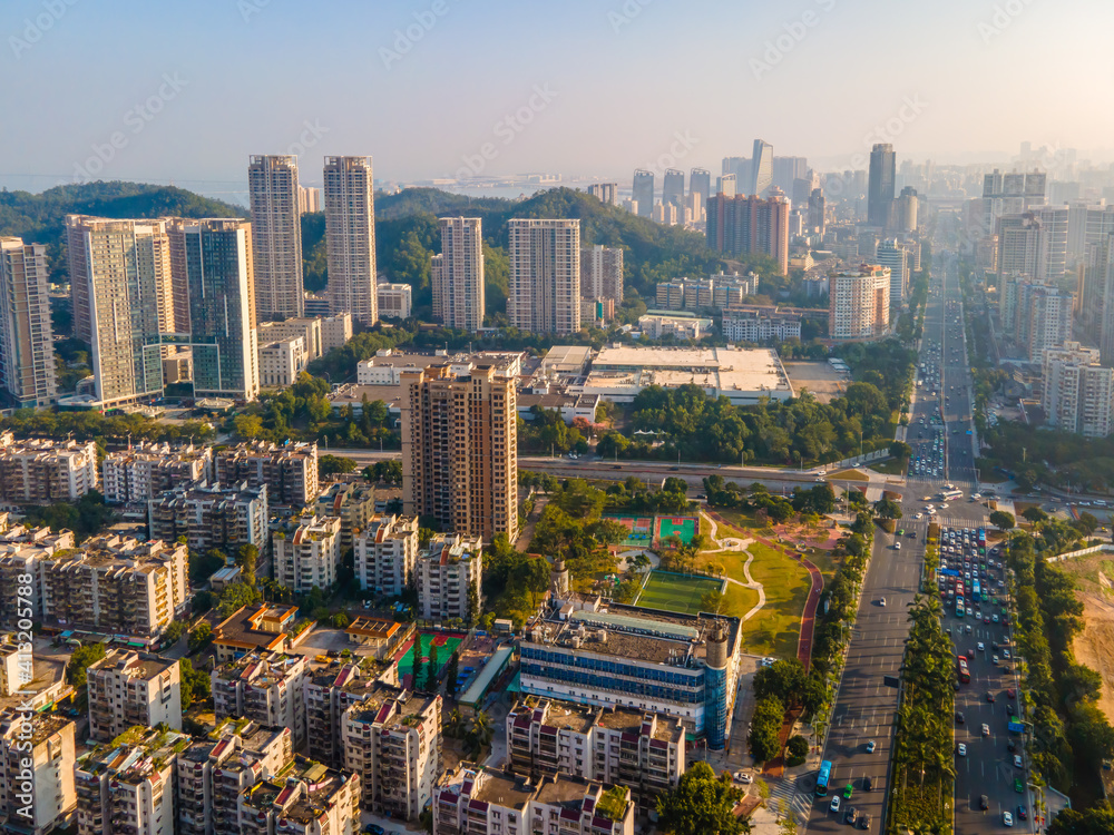 Aerial photography Zhuhai city architecture landscape skyline