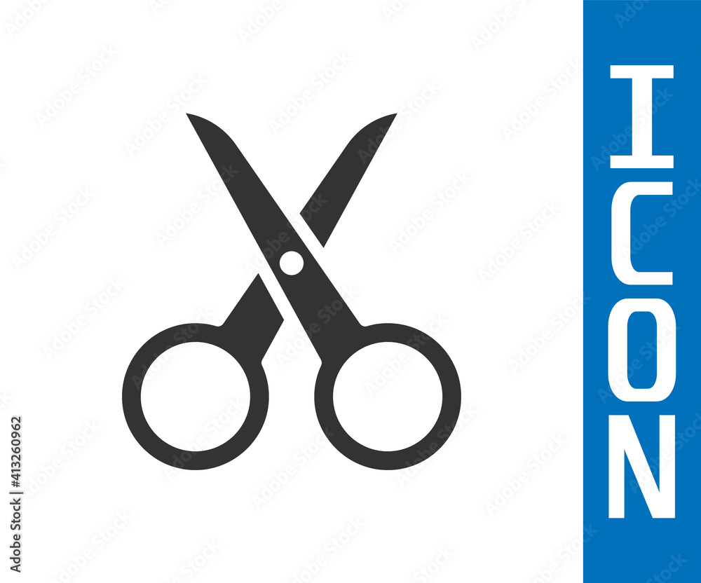 Grey Scissors icon isolated on white background. Cutting tool sign. Vector Illustration.