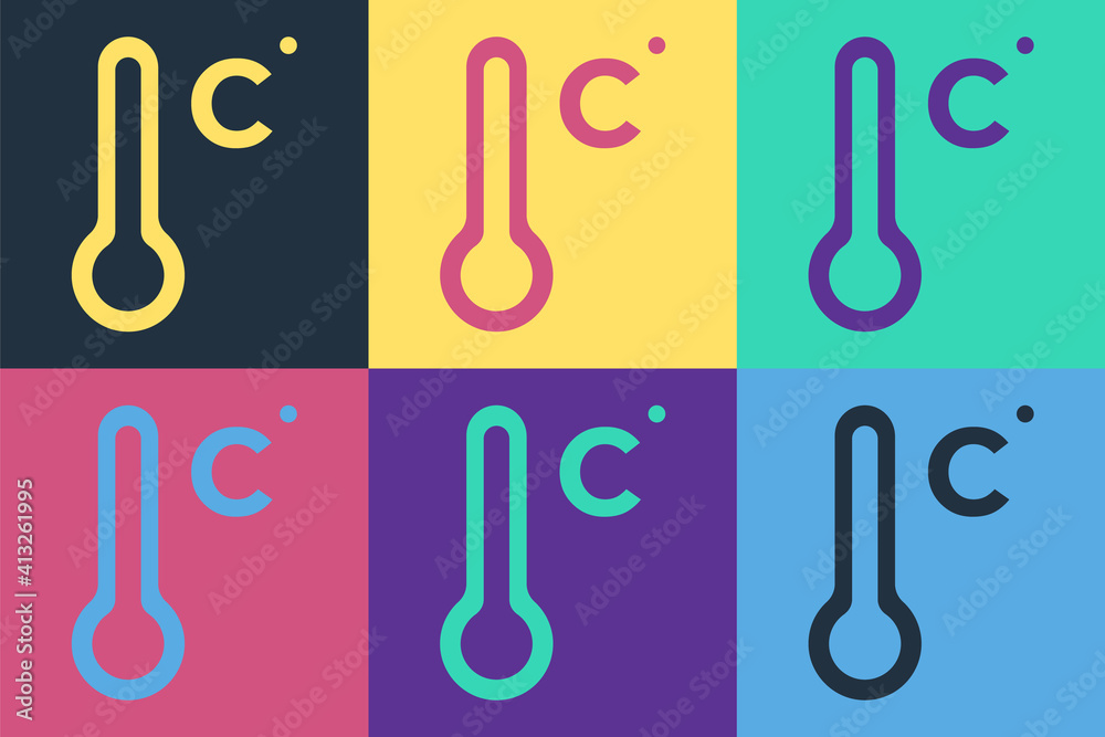 Pop art Meteorology thermometer measuring icon isolated on color background. Thermometer equipment s