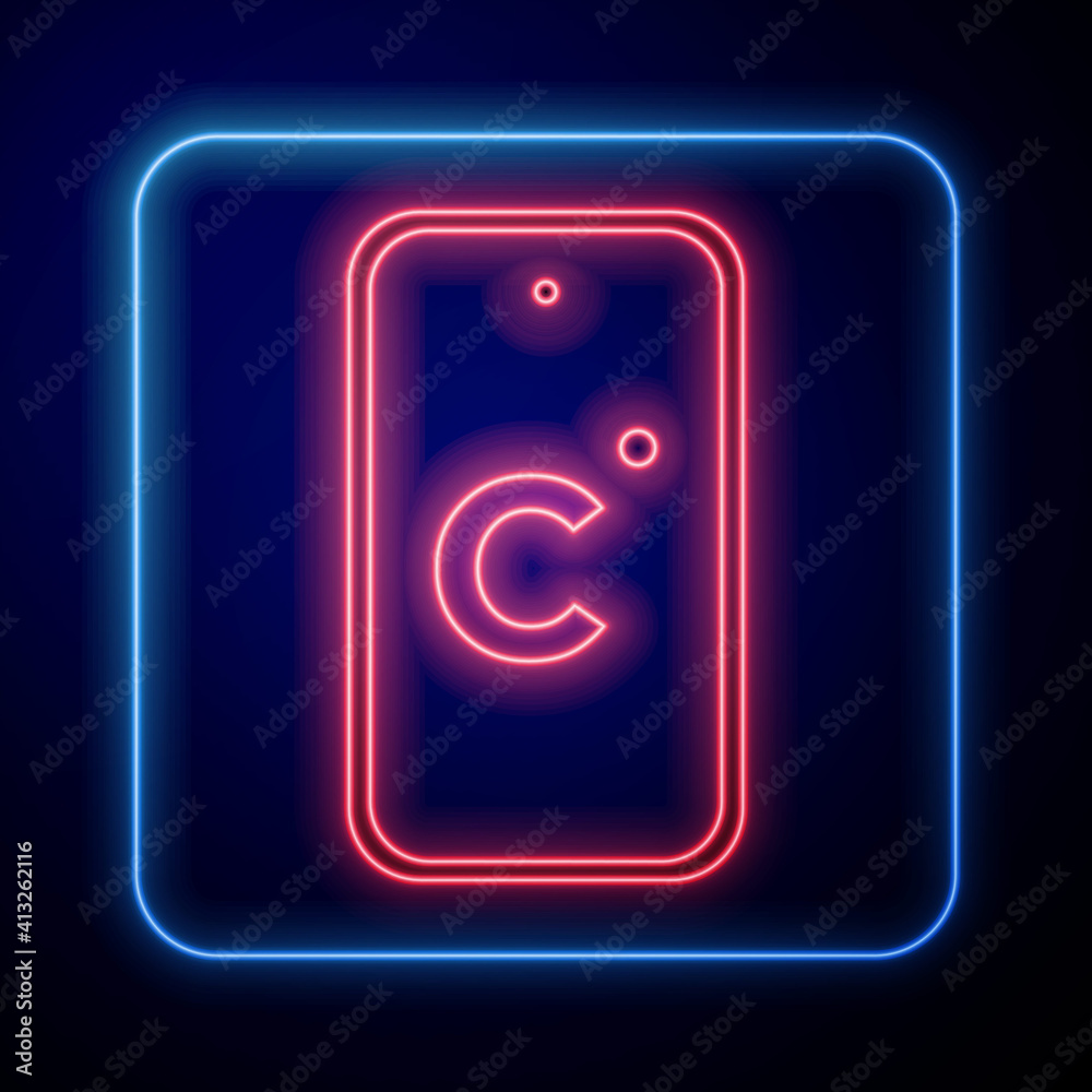 Glowing neon Celsius icon isolated on blue background. Vector.