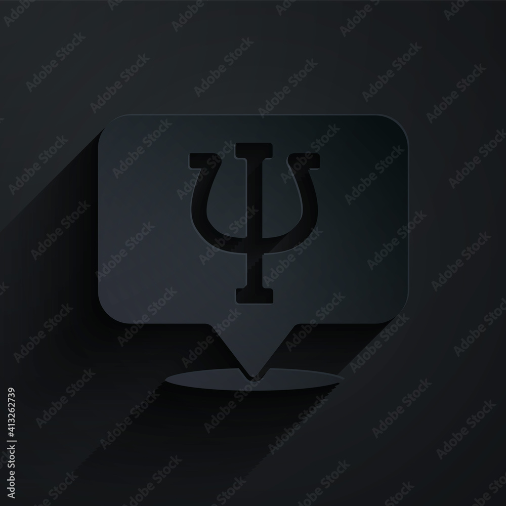 Paper cut Psychology icon isolated on black background. Psi symbol. Mental health concept, psychoana