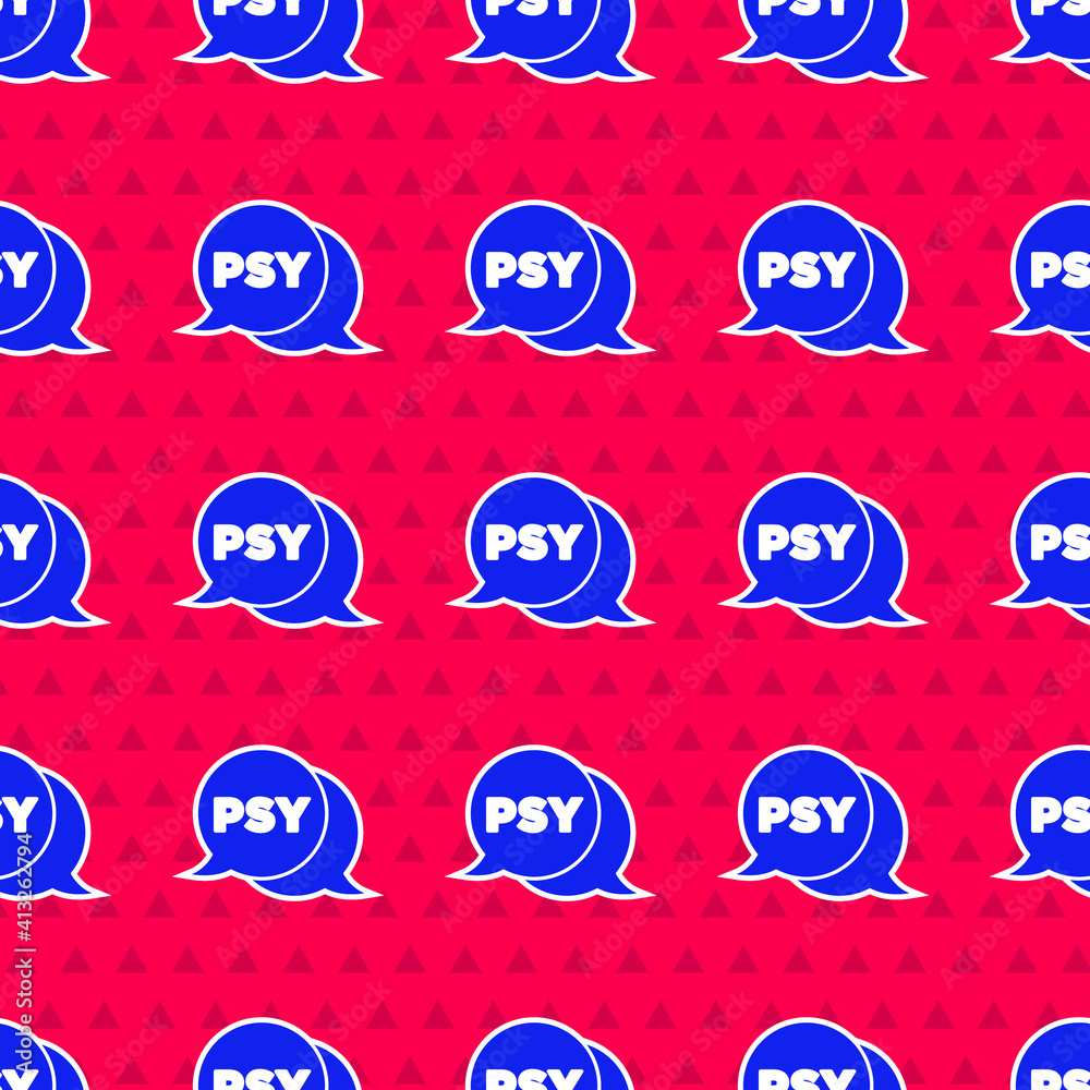 Blue Psychology icon isolated seamless pattern on red background. Psi symbol. Mental health concept,