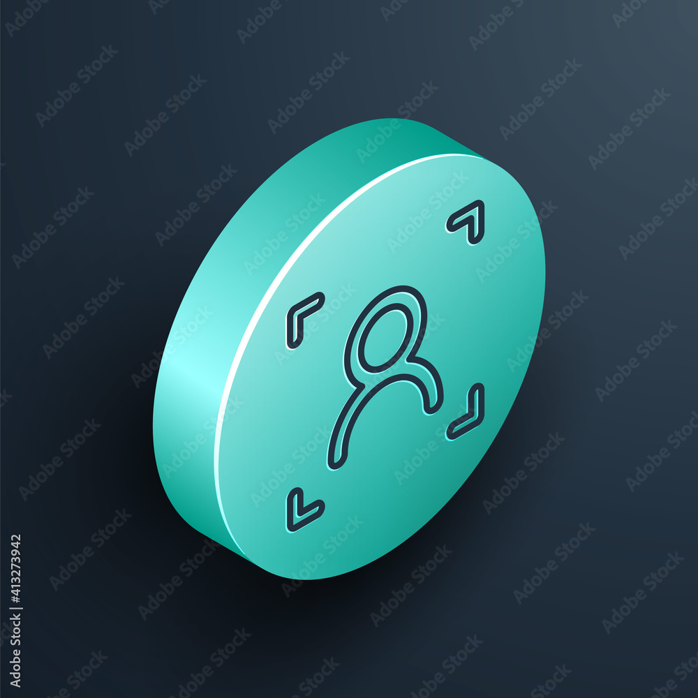 Isometric line Face recognition icon isolated on black background. Face identification scanner icon.