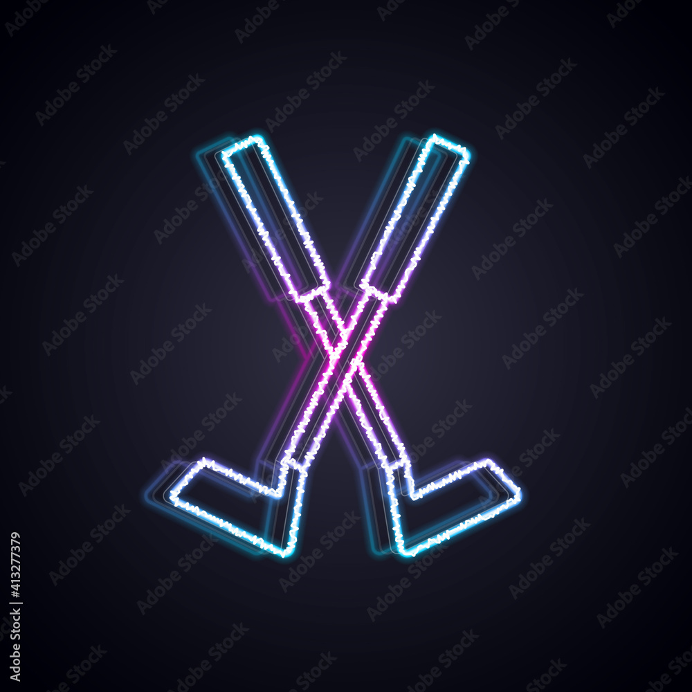 Glowing neon line Crossed golf club icon isolated on black background. Vector.