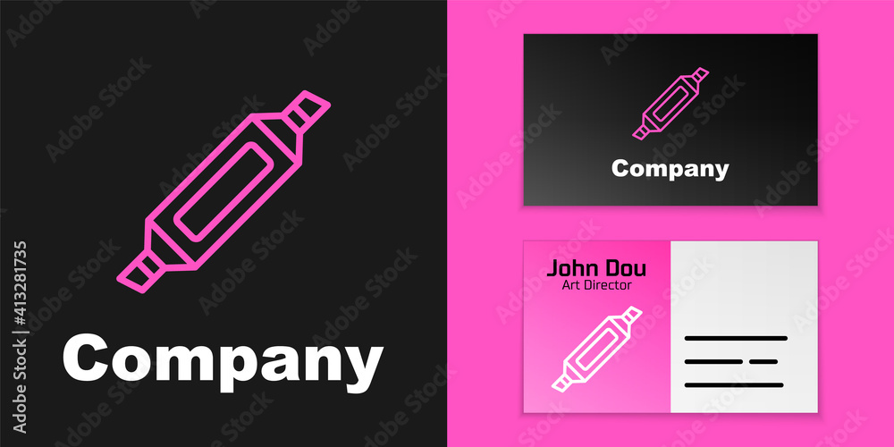 Pink line Marker pen icon isolated on black background. Logo design template element. Vector.