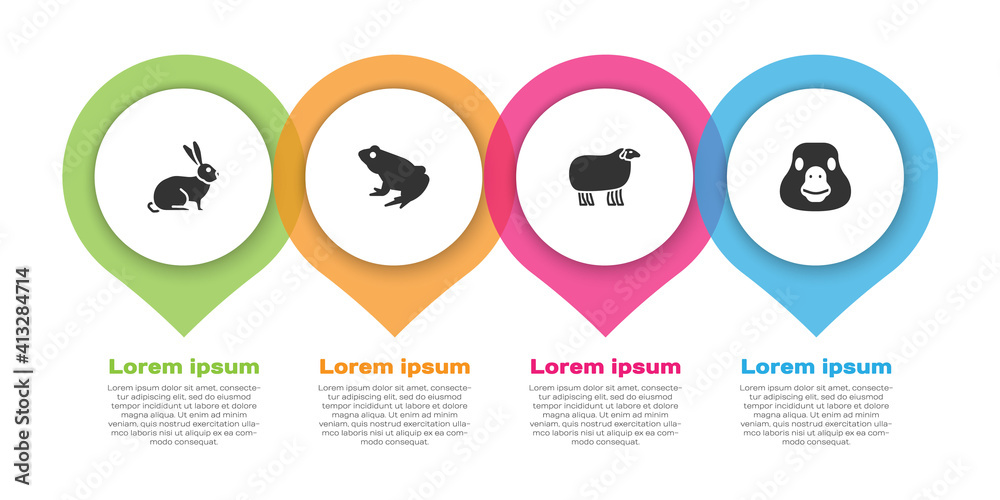 Set Rabbit, Frog, Sheep and Goose bird. Business infographic template. Vector.