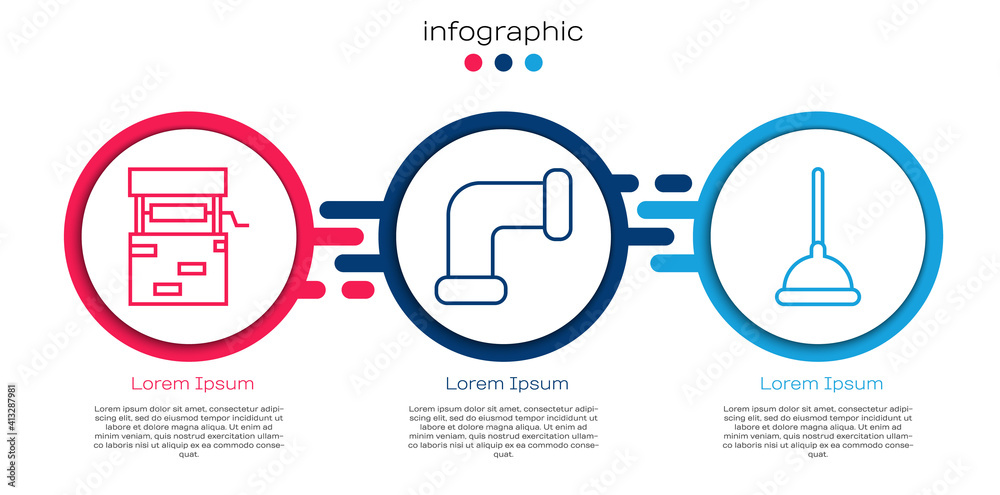 Set line Well，Industry metallic pipe and Rubber plunger。Business infographic template。Vector（设置生产线井、