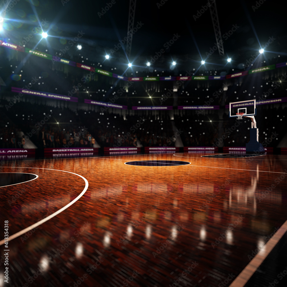 Basketball court. Sport arena. 3d render background