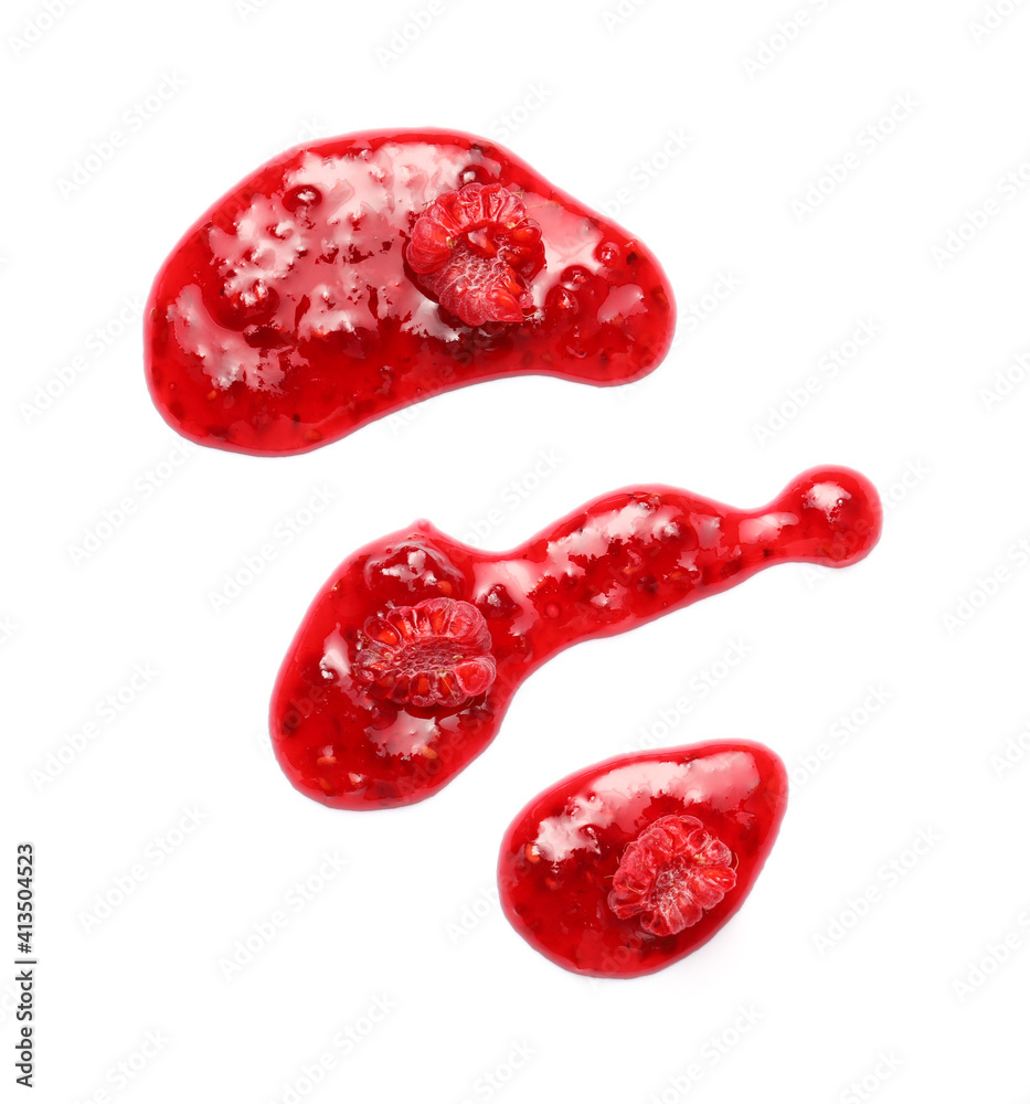 Sweet raspberry jam on white background