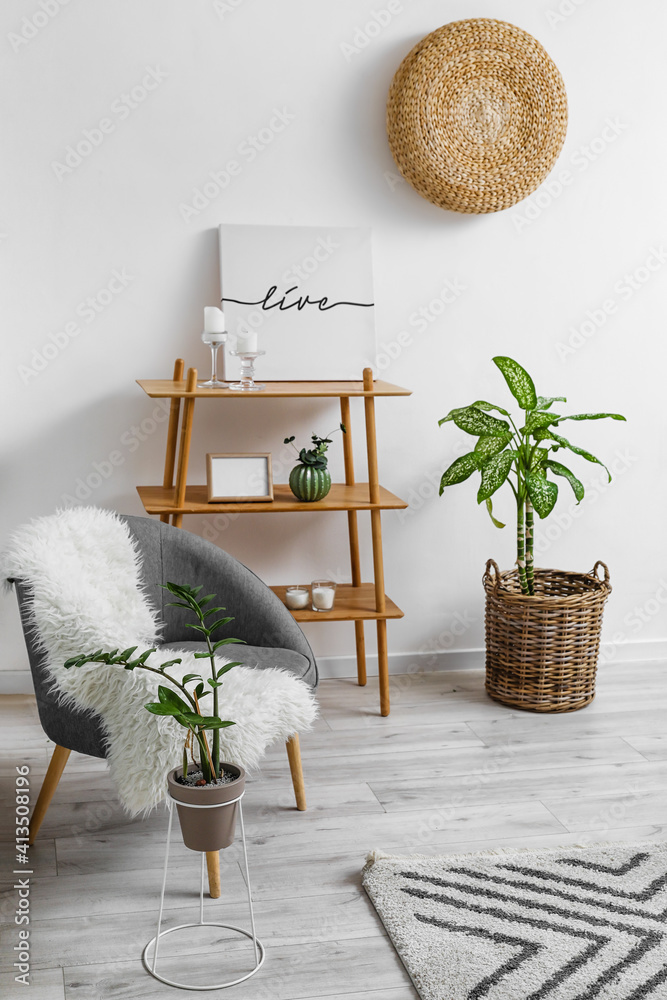 Interior of living room with armchair