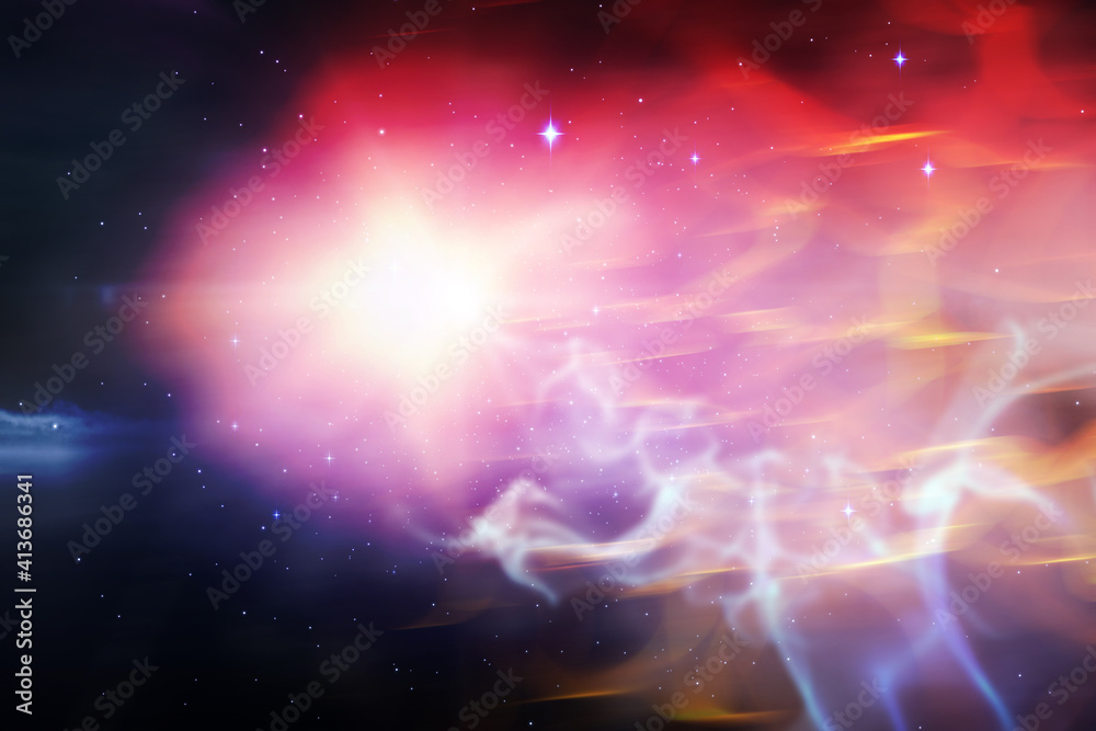 Abstract illustration of colorful nebula and shining stars in space background