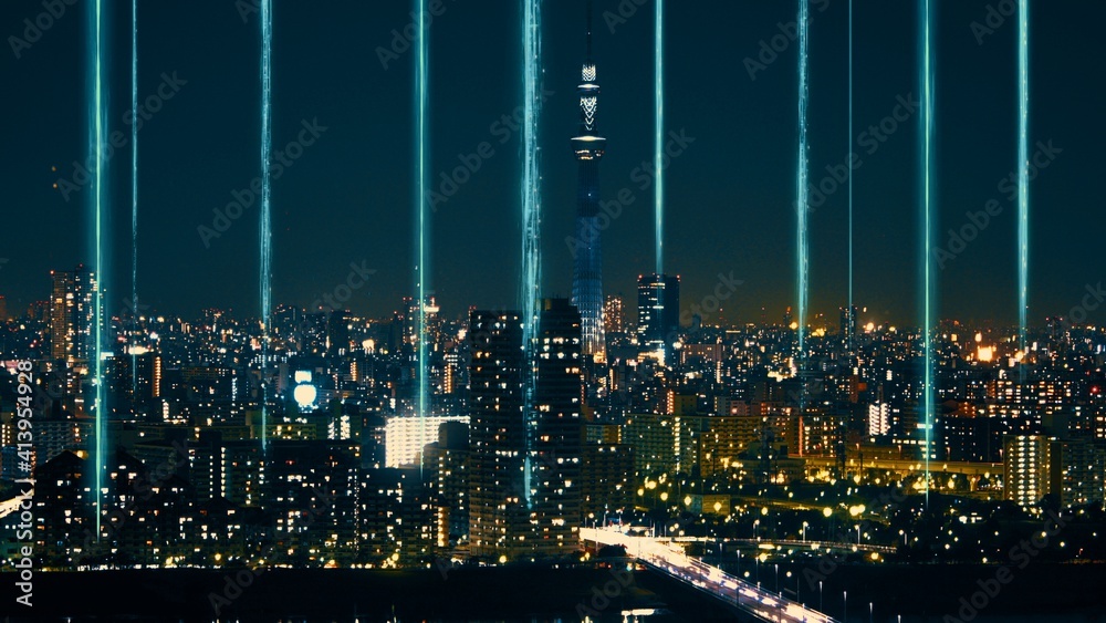 Smart digital city with globalization abstract graphic showing connection network . Concept of futur