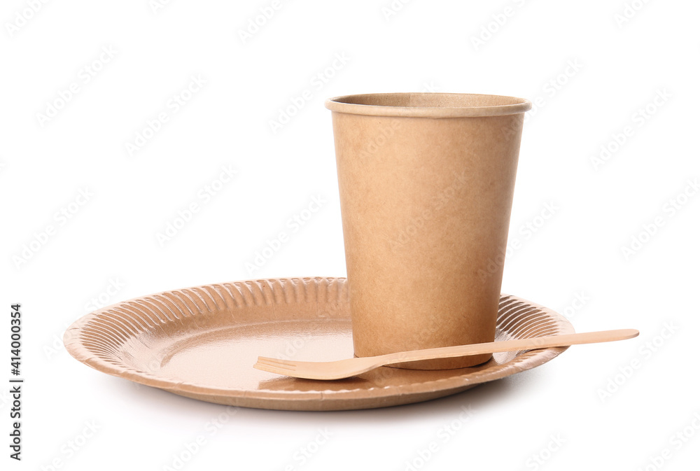 Eco tableware on white background