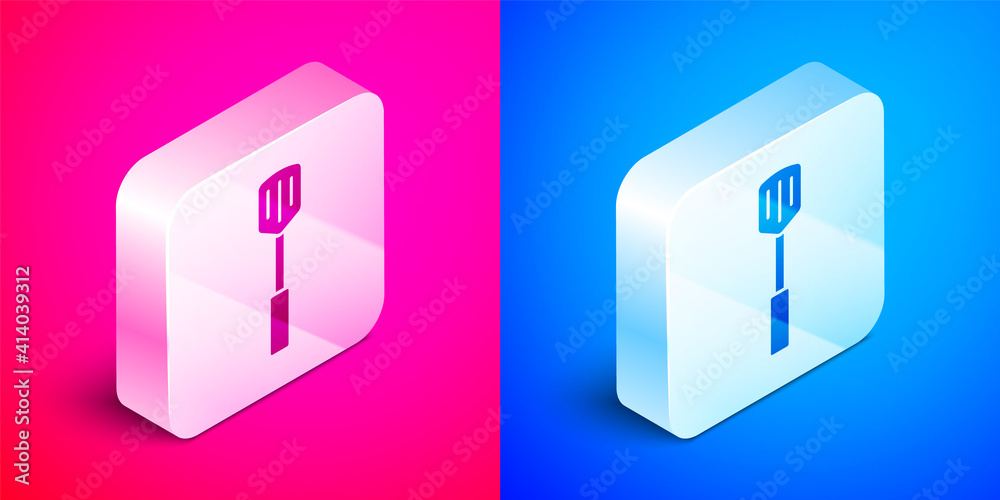 White Barbecue spatula icon isolated with long shadow. Kitchen spatula icon. BBQ spatula sign. Barbe