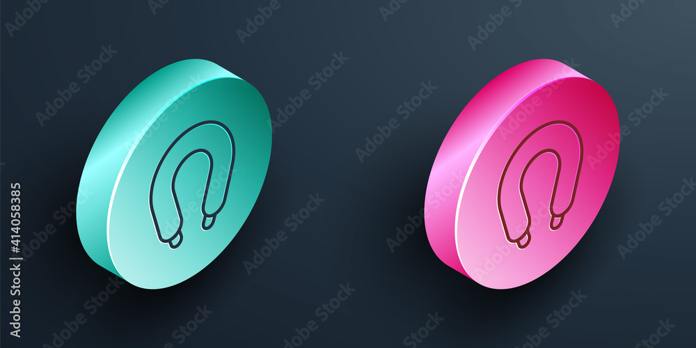 Isometric line Sausage icon isolated on black background. Grilled sausage and aroma sign. Turquoise 